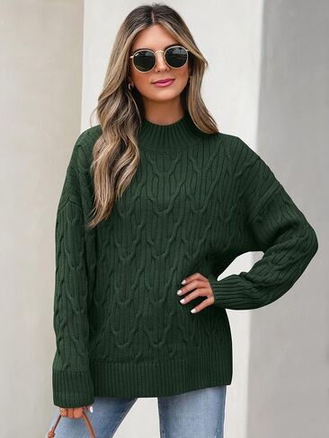 ANRABESS Womens Mock Turtle Neck Sweater Oversized Cable Knit Long Sleeve 2025 Fall Winter Pullover Tunic Sweaters in Saudi Arabia