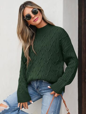 ANRABESS Womens Mock Turtle Neck Sweater Oversized Cable Knit Long Sleeve 2025 Fall Winter Pullover Tunic Sweaters in Saudi Arabia