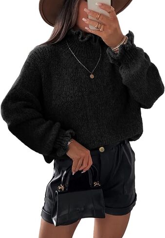 Simplee Womens Oversized Long Sleeve Fall Sweaters Ruffle Turtleneck Chunky Knit Sweater Casual Winter Pullover 2025 in Saudi Arabia