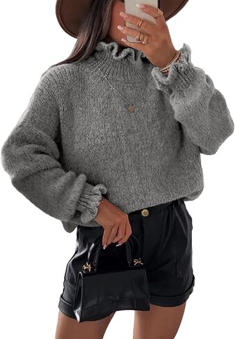 Simplee Womens Oversized Long Sleeve Fall Sweaters Ruffle Turtleneck Chunky Knit Sweater Casual Winter Pullover 2025 in Kuwait