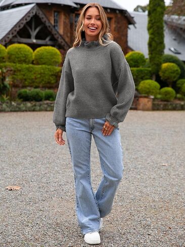 Simplee Womens Oversized Long Sleeve Fall Sweaters Ruffle Turtleneck Chunky Knit Sweater Casual Winter Pullover 2025 in Kuwait