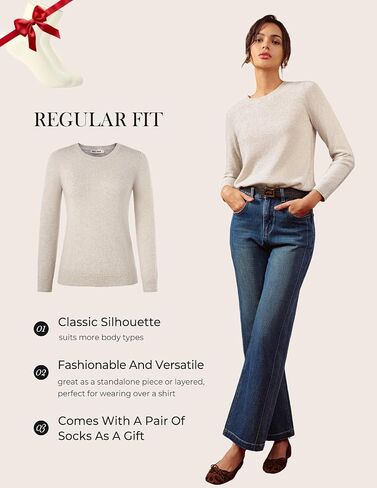 GRACE KARIN Women Cashmere Sweater Crew Neck Merino Wool Soft Pullover Layer Dressy Casual 2025 Fall with Socks in Saudi Arabia