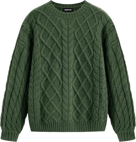 Vamtac Vintage Sweaters Crewneck Cable Knit Sweater Soft Warm Pullover Oversized Tops Fall Winter Trendy Y2k Outfits in Saudi Arabia