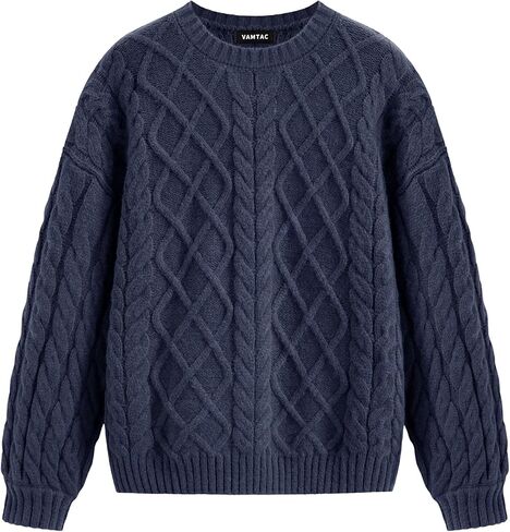 Vamtac Vintage Sweaters Crewneck Cable Knit Sweater Soft Warm Pullover Oversized Tops Fall Winter Trendy Y2k Outfits in Saudi Arabia