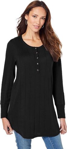 Roaman's Women's Plus Size Plus Size Drop Needle Henley Lightweight Sweater Knit in Saudi Arabia