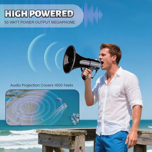 Loudmore 50 Watt Professional 15 "مكبر صوت كبير مع ميكروفون قابل للفصل، تسجيل 240 ثانية وصفارة إنذار - مثالي للأحداث الرياضية الداخلية والخارجية والتحكم في الحشود in Kuwait
