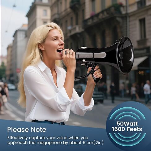 Loudmore 50 Watt Professional 15 "مكبر صوت كبير مع ميكروفون قابل للفصل، تسجيل 240 ثانية وصفارة إنذار - مثالي للأحداث الرياضية الداخلية والخارجية والتحكم في الحشود in Kuwait