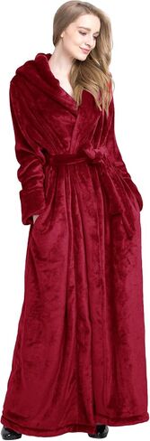 Women's Plush Robe Extra Long Robe with Pockets Thicken Soft Warm Bathrobe in Kuwait