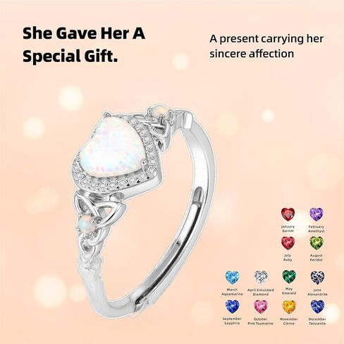 Celtic Sterling Silver Birthstone Rings- Adjustable Size Women Jewelry Birthday Gifts for Women,Girlfriend,Wife,Mom in Saudi Arabia