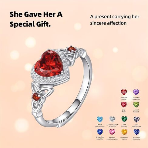 Celtic Sterling Silver Birthstone Rings- Adjustable Size Women Jewelry Birthday Gifts for Women,Girlfriend,Wife,Mom in Saudi Arabia