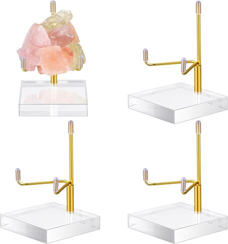Suzile 4 Pcs Adjustable Metal Arm Display Stand Easel with Acrylic Base Rock Display Easel Holder Acrylic Crystal Clear Plate Stand for Geodes Mineral Agate (Silver, 2 x 2 x 3 Inch) in Saudi Arabia