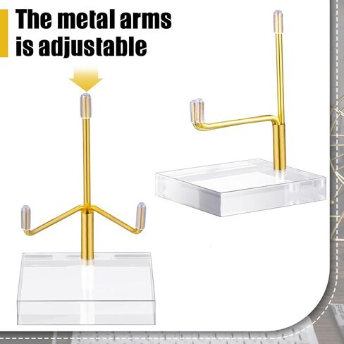 Suzile 4 Pcs Adjustable Metal Arm Display Stand Easel with Acrylic Base Rock Display Easel Holder Acrylic Crystal Clear Plate Stand for Geodes Mineral Agate (Silver, 2 x 2 x 3 Inch) in Saudi Arabia