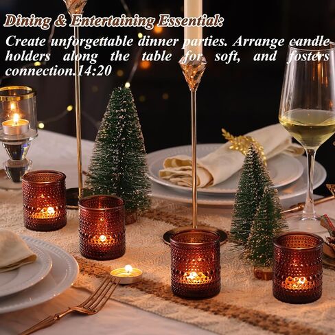 15Pcs Glass Votive Candle Holders, Amber Tea Light Candle Holders Vintage Fall Tealight Candle Holder Bulk for Autumn, Thanksgiving Table Centerpieces, Christmas Decor (Amber) in Kuwait