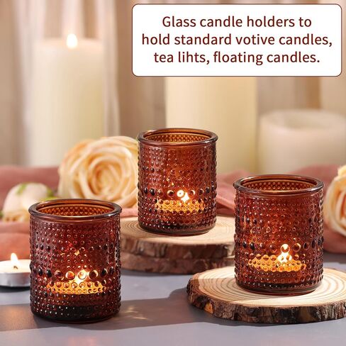 15Pcs Glass Votive Candle Holders, Amber Tea Light Candle Holders Vintage Fall Tealight Candle Holder Bulk for Autumn, Thanksgiving Table Centerpieces, Christmas Decor (Amber) in Kuwait