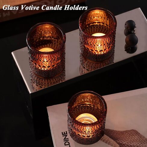 15Pcs Glass Votive Candle Holders, Amber Tea Light Candle Holders Vintage Fall Tealight Candle Holder Bulk for Autumn, Thanksgiving Table Centerpieces, Christmas Decor (Amber) in Kuwait
