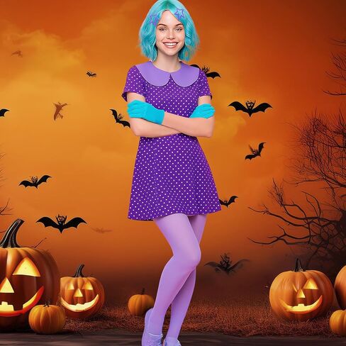 JenPen 6 Pcs Halloween Inside Costume Accessories Include Blue Green Wig Gloves Purple Fake Collar Stockings with Hairpins for Cartoon Movie Women Girls Cosplay Emotion Party in Kuwait