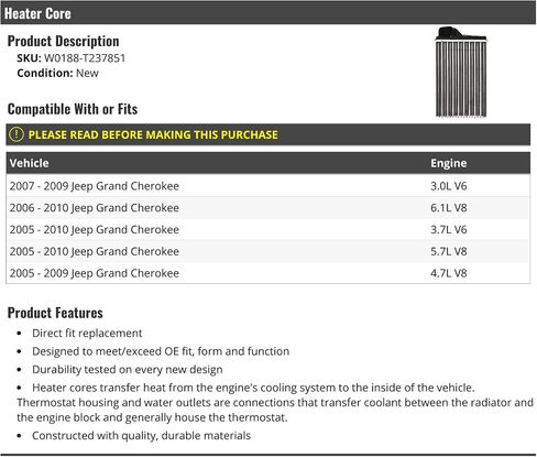 Heater Core-Compatible with 2005-2010 Jeep Grand Cherokee in Saudi Arabia