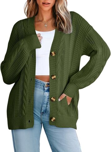 Dokotoo Cardigan Sweaters for Women Casual Long Sleeve Button Down Chunky Knit Open Front Sweater Tops in Saudi Arabia