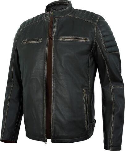 Mens Leather Jacket - Real Lambskin Quilted Motorcycle Style Leather Jackets For Men in Saudi Arabia