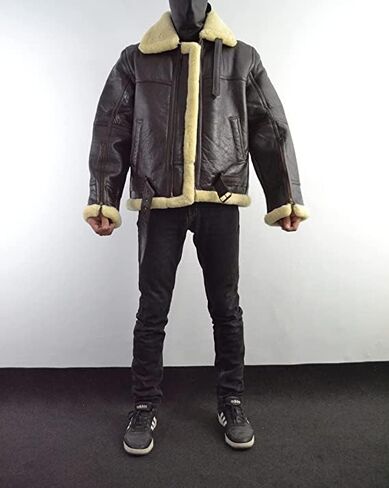 Shearling Brown Leather Coat Genuine Sheepskin Leather Coat with Artificial Fur B3 Bomber Leather Coat Aviator Coat for Men (as1, alpha, 3x_l, regular, regular, Dark Brown) in Saudi Arabia