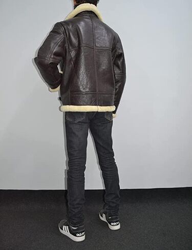 Shearling Brown Leather Coat Genuine Sheepskin Leather Coat with Artificial Fur B3 Bomber Leather Coat Aviator Coat for Men (as1, alpha, 3x_l, regular, regular, Dark Brown) in Saudi Arabia