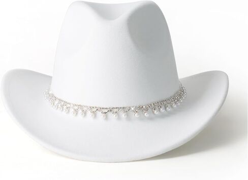Pearl Hat Shiny Cowboy Wide Brim Womens Hat Party Hats in Kuwait