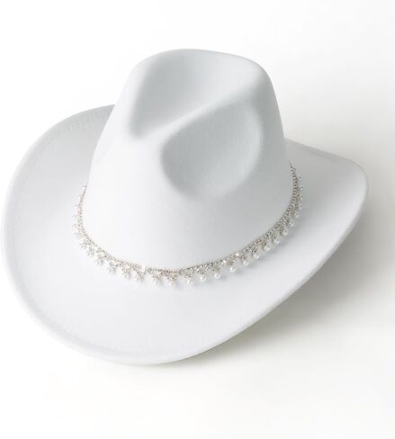 Pearl Hat Shiny Cowboy Wide Brim Womens Hat Party Hats in Kuwait
