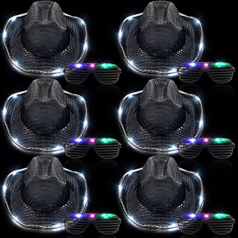 قبعة راعية البقر الخفيفة من Maitys ونظارات LED متوهجة قبعة رعاة البقر نظارات مصراع للنساء والرجال لوازم حفلات أعياد الميلاد in Kuwait