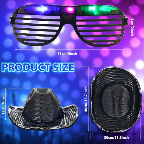 قبعة راعية البقر الخفيفة من Maitys ونظارات LED متوهجة قبعة رعاة البقر نظارات مصراع للنساء والرجال لوازم حفلات أعياد الميلاد in Kuwait