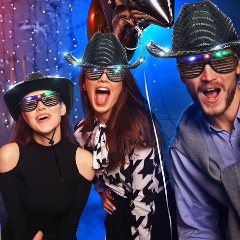 قبعة راعية البقر الخفيفة من Maitys ونظارات LED متوهجة قبعة رعاة البقر نظارات مصراع للنساء والرجال لوازم حفلات أعياد الميلاد in Kuwait