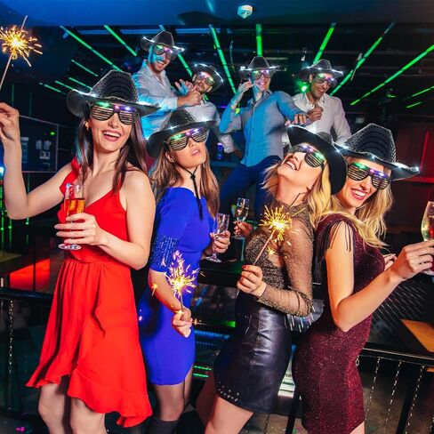 قبعة راعية البقر الخفيفة من Maitys ونظارات LED متوهجة قبعة رعاة البقر نظارات مصراع للنساء والرجال لوازم حفلات أعياد الميلاد in Kuwait