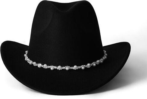 Pearl Hat Shiny Cowboy Wide Brim Womens Hat Party Hats in Kuwait