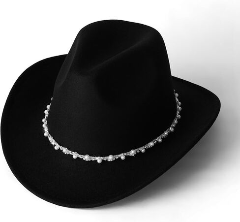Pearl Hat Shiny Cowboy Wide Brim Womens Hat Party Hats in Kuwait