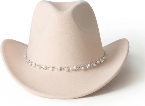 Pearl Hat Shiny Cowboy Wide Brim Womens Hat Party Hats in Kuwait