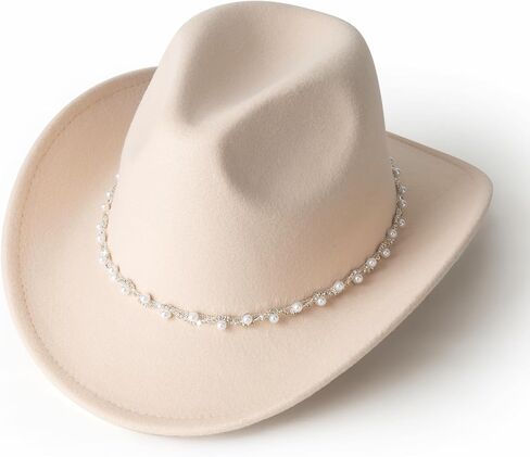 Pearl Hat Shiny Cowboy Wide Brim Womens Hat Party Hats in Kuwait