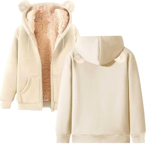 Sherpa Lined Jacket Women Trendy Fuzzy Fleece Zip Up Hoodie Long Sleeve Warm Comfy Fall Winter Coat With Pockets in Saudi Arabia