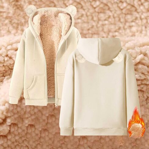 Sherpa Lined Jacket Women Trendy Fuzzy Fleece Zip Up Hoodie Long Sleeve Warm Comfy Fall Winter Coat With Pockets in Saudi Arabia