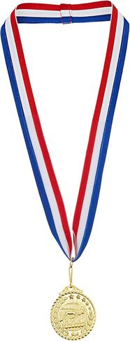 مجموعة من 12 ميدالية لجوائز كرة القدم من جوفال للأطفال والكبار - جوائز مشاركة الفريق بشريط مقاس 15.5 بوصة باللون الأحمر والأبيض والأزرق، هدايا حفلات كرة القدم ذات الطابع الرياضي (2 بوصة، معدن، ذهبي) in Kuwait