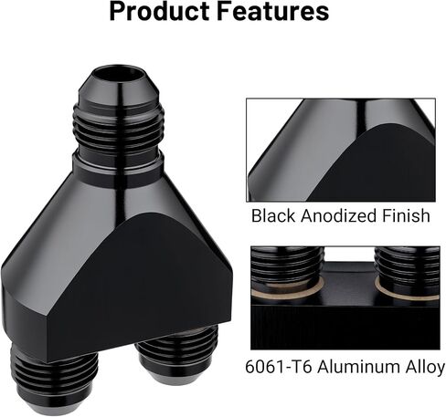 EVIL ENERGY 8AN Male to Parallel Exit Dual 8AN Male Y Block Fitting Splitter Adapter, Aluminum, Black in Saudi Arabia