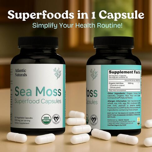Sea Moss with Shilajit 5-in-1 Superfood Capsules - Sea Moss Supplement with Bladderwrack, Burdock Root & Black Pepper - Enhanced Absorption & Vitality - 2705 mg per Serving (60 ct) in Saudi Arabia