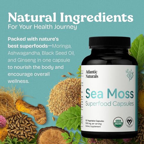 Sea Moss with Shilajit 5-in-1 Superfood Capsules - Sea Moss Supplement with Bladderwrack, Burdock Root & Black Pepper - Enhanced Absorption & Vitality - 2705 mg per Serving (60 ct) in Saudi Arabia
