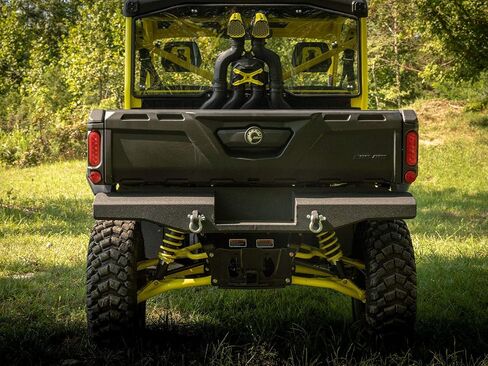 SuperATV Sheet Metal Rear Bumper For Can Am Defender HD 5/8/10/MAX, Thick Steel Plating, 2 D-Ring Shackles, Built-In Winch Mount Pre-Fit For SuperATV 3500lb. Black Ops Winch, See Fitment, USA Made in Saudi Arabia