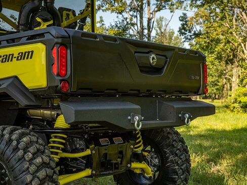 SuperATV Sheet Metal Rear Bumper For Can Am Defender HD 5/8/10/MAX, Thick Steel Plating, 2 D-Ring Shackles, Built-In Winch Mount Pre-Fit For SuperATV 3500lb. Black Ops Winch, See Fitment, USA Made in Saudi Arabia