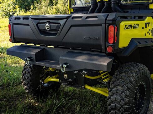 SuperATV Sheet Metal Rear Bumper For Can Am Defender HD 5/8/10/MAX, Thick Steel Plating, 2 D-Ring Shackles, Built-In Winch Mount Pre-Fit For SuperATV 3500lb. Black Ops Winch, See Fitment, USA Made in Saudi Arabia