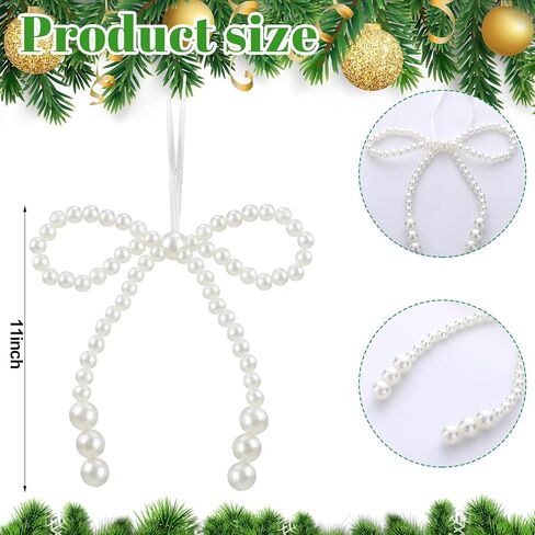 12 Pcs Pearl Bow Christmas Ornaments White Bowknot Tree Topper Decor Xmas Hanging Ornament Pendant Decoration Gift for Wedding Bridal Shower Baby Shower Birthday Indoor Decoration (White) in Saudi Arabia