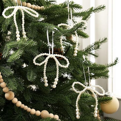 12 Pcs Pearl Bow Christmas Ornaments White Bowknot Tree Topper Decor Xmas Hanging Ornament Pendant Decoration Gift for Wedding Bridal Shower Baby Shower Birthday Indoor Decoration (White) in Saudi Arabia