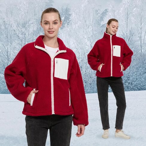 سترات صوف نسائية سميكة 290G بسحاب كامل ومعاطف بياقة عالية وأكمام طويلة وسترة خارجية غير رسمية in Kuwait