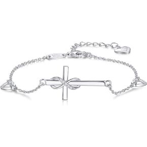 أساور AmorAime 925 من الفضة الإسترلينية للنساء سوار متقاطع مع جوهرة الميلاد هدايا مجوهرات لعيد الحب أو عيد الميلاد أو الذكرى السنوية (C-04-April) in Kuwait