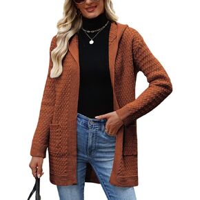 CiCiBird Womens 2025 Fall Hooded Cardigan Sweaters Cable Knit Open Front Coatigan Long Sleeve Sweater Coat with Pockets in Saudi Arabia
