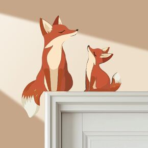 New Fox Statue Door Frame Decor Cute Mama and Baby Fox Door Topper Handcrafted Wood Decor Sign, Creative Animal Sculpture Wall Art Figurine Ornament for Garden Living Room Bedroom Office (1 / Set) in Saudi Arabia